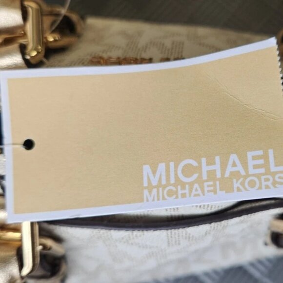 New Michael Kors Gold Ciara Eva Nylon Medium Cross Body Messenger Tall Zip Tote - Picture 10 of 15